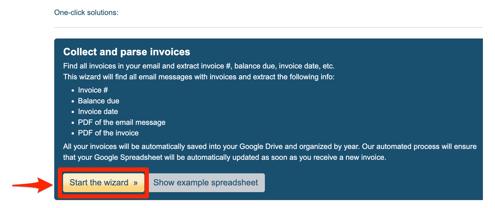 start the wizard email parser for invoices